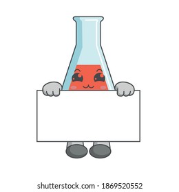 cute kawaii erlenmeyer characters standing behind a board