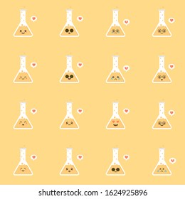 cute and kawaii erlenmeyer flat design vector illustration. Funny padlock character with smiling human emoji, cartoon vector illustration isolated on color background. Cute and funny mascots