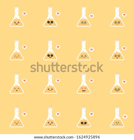 cute and kawaii erlenmeyer flat design vector illustration. Funny padlock character with smiling human emoji, cartoon vector illustration isolated on color background. Cute and funny mascots