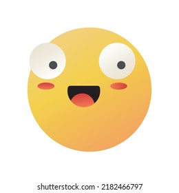Cute Kawaii face with big eyes and mouth, feeling happy emotion. Isolated on white background vector illustration