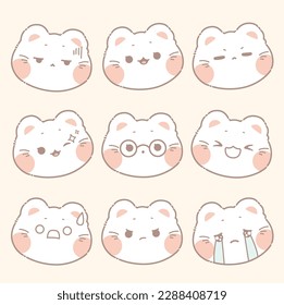 Cute kawaii face cat emotes expression collection