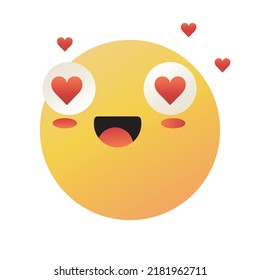 Cute Kawaii face with hearts in eyes, being in love, happy to see someone. Isolated on white background vector illustration