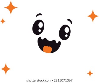Cute kawaii face vector design, happy anime expression with sparkling stars for kids, cheerful cartoon character emotion art