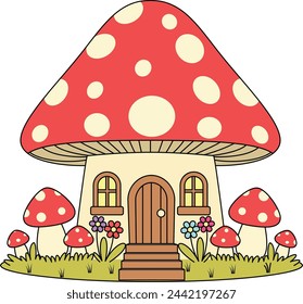 Cute kawaii Fairy Mushroom House cartoon vector illustration