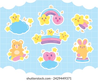 cute kawaii fantasy cartoon graphic element vector set