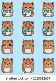 cute kawaii fat flat cat illustration