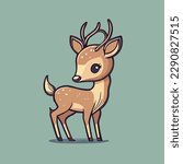 Cute kawaii fawn deer calf in a magical forest. Flat vector illustration for kids