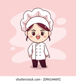 Cute and kawaii female chef cartoon manga chibi vector character design