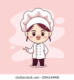 Cute and kawaii female chef cartoon manga chibi vector character design