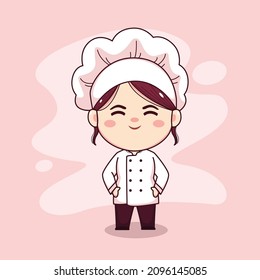 Cute and kawaii female chef cartoon manga chibi vector character design