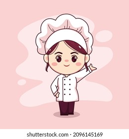 Cute and kawaii female chef cartoon manga chibi vector character design