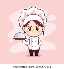 Cute and kawaii female chef cartoon manga chibi vector character