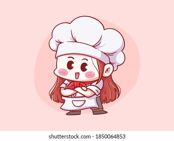 Cute and kawaii Female Chef Crossed Hand Manga Chibi Illustration