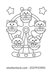 Cute kawaii ferris wheel printable coloring page