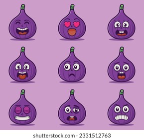 Cute and kawaii figs fruit emoticon expression illustration set