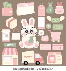 Cute Kawaii Finance and shopping clipart