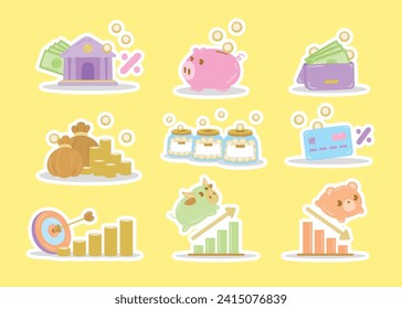 cute kawaii financial graphic element vector set