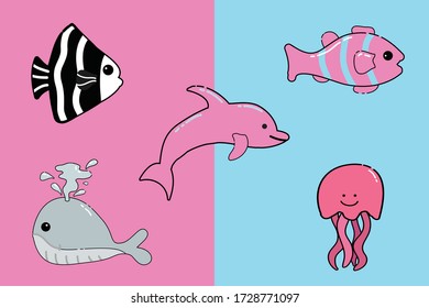 Ilustración de vectores de peces de Kawaii 