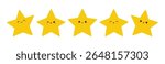 Cute Kawaii five Stars with Different Emotions. Smiling Cartoon Yellow character. Funny rating. Vector EPS10