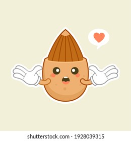 Cute and kawaii Flat Cartoon Almond Illustration. Vector illustration of cute Almond with smilling expression. Cute Almond mascot design