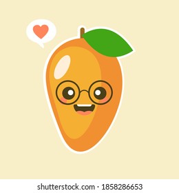 Cute and kawaii Flat Cartoon Mango Illustration. Vector illustration of cute mango with smilling expression. Cute mango mascot design