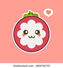 Cute and kawaii Flat Cartoon Mangosteen Illustration. Vector illustration of cute mangosteen with a smiling expression. Cute fruit mascot design