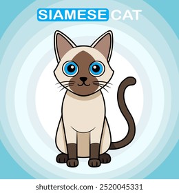 Bonito kawaii plano siamês gato siam gato divertido mascote etiqueta ilustração.