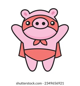 Cute Kawaii Flaying Piggy Hero Clipart