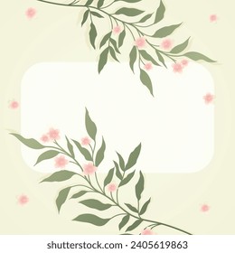 Cute kawaii floral branches background notebook, greeting card and wedding invitation