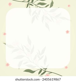 Cute kawaii floral branches framework background notebook, memo pad, card and wedding invitation
