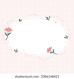 Cute Kawaii Floral frame with pastel grid background