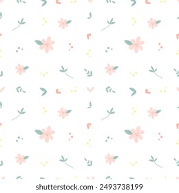 Cute kawaii floral pastel sweet seamless pattern background