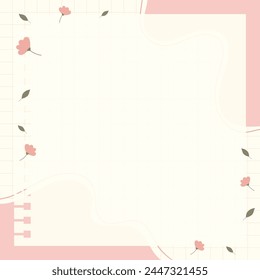 Cute kawaii floral pink notepad memo pad grid pastel background