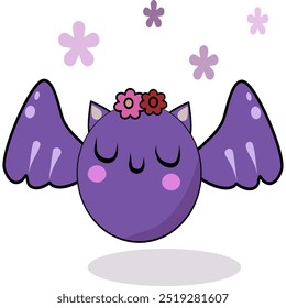 Cute kawaii flying bat simple background