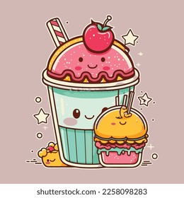 Cute Kawaii Food Vector art illustration. Cute Kawaii Sticker