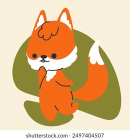 Cute kawaii fox in cartoon, flat, doodle, simple style. Design element for posters, postcards, greeting cards, wallpapers, children's clothes, fabrics, t-shirts, logos, cover