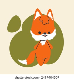 Cute kawaii fox in cartoon, flat, doodle, simple style. Design element for posters, postcards, greeting cards, wallpapers, children's clothes, fabrics, t-shirts, logos, cover