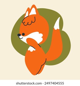 Cute kawaii fox in cartoon, flat, doodle, simple style. Design element for posters, postcards, greeting cards, wallpapers, children's clothes, fabrics, t-shirts, logos, cover