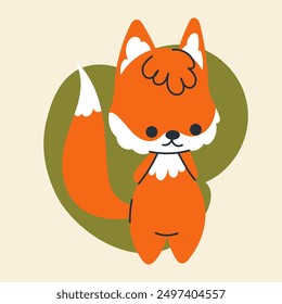 Cute kawaii fox in cartoon, flat, doodle, simple style. Design element for posters, postcards, greeting cards, wallpapers, children's clothes, fabrics, t-shirts, logos, cover