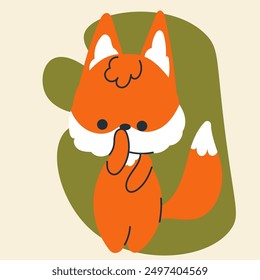Cute kawaii fox in cartoon, flat, doodle, simple style. Design element for posters, postcards, greeting cards, wallpapers, children's clothes, fabrics, t-shirts, logos, cover