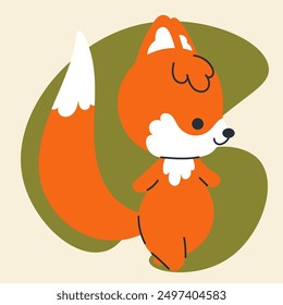 Cute kawaii fox in cartoon, flat, doodle, simple style. Design element for posters, postcards, greeting cards, wallpapers, children's clothes, fabrics, t-shirts, logos, cover