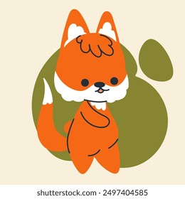 Cute kawaii fox in cartoon, flat, doodle, simple style. Design element for posters, postcards, greeting cards, wallpapers, children's clothes, fabrics, t-shirts, logos, cover