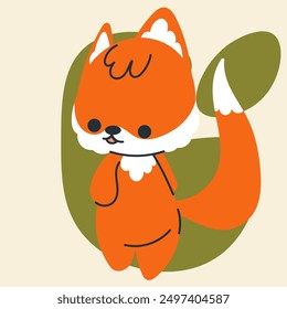 Cute kawaii fox in cartoon, flat, doodle, simple style. Design element for posters, postcards, greeting cards, wallpapers, children's clothes, fabrics, t-shirts, logos, cover