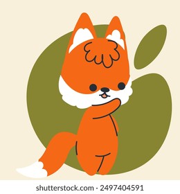 Cute kawaii fox in cartoon, flat, doodle, simple style. Design element for posters, postcards, greeting cards, wallpapers, children's clothes, fabrics, t-shirts, logos, cover