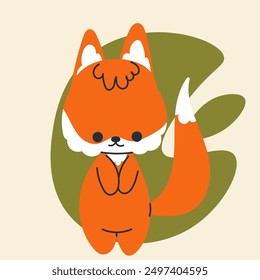 Cute kawaii fox in cartoon, flat, doodle, simple style. Design element for posters, postcards, greeting cards, wallpapers, children's clothes, fabrics, t-shirts, logos, cover