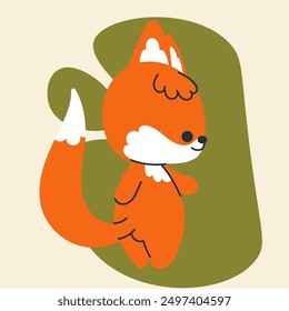 Cute kawaii fox in cartoon, flat, doodle, simple style. Design element for posters, postcards, greeting cards, wallpapers, children's clothes, fabrics, t-shirts, logos, cover