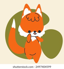 Cute kawaii fox in cartoon, flat, doodle, simple style. Design element for posters, postcards, greeting cards, wallpapers, children's clothes, fabrics, t-shirts, logos, cover