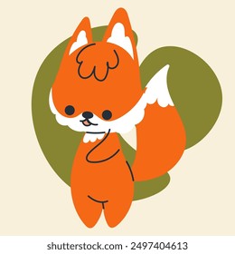 Cute kawaii fox in cartoon, flat, doodle, simple style. Design element for posters, postcards, greeting cards, wallpapers, children's clothes, fabrics, t-shirts, logos, cover