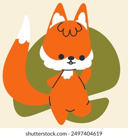 Cute kawaii fox in cartoon, flat, doodle, simple style. Design element for posters, postcards, greeting cards, wallpapers, children's clothes, fabrics, t-shirts, logos, cover