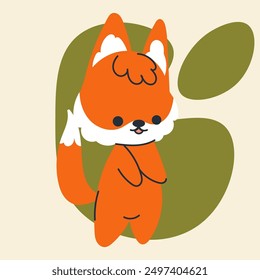 Cute kawaii fox in cartoon, flat, doodle, simple style. Design element for posters, postcards, greeting cards, wallpapers, children's clothes, fabrics, t-shirts, logos, cover